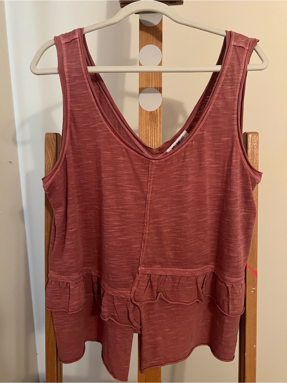 William Rast Heather Red Sleeveless Ruffle Hem Tank